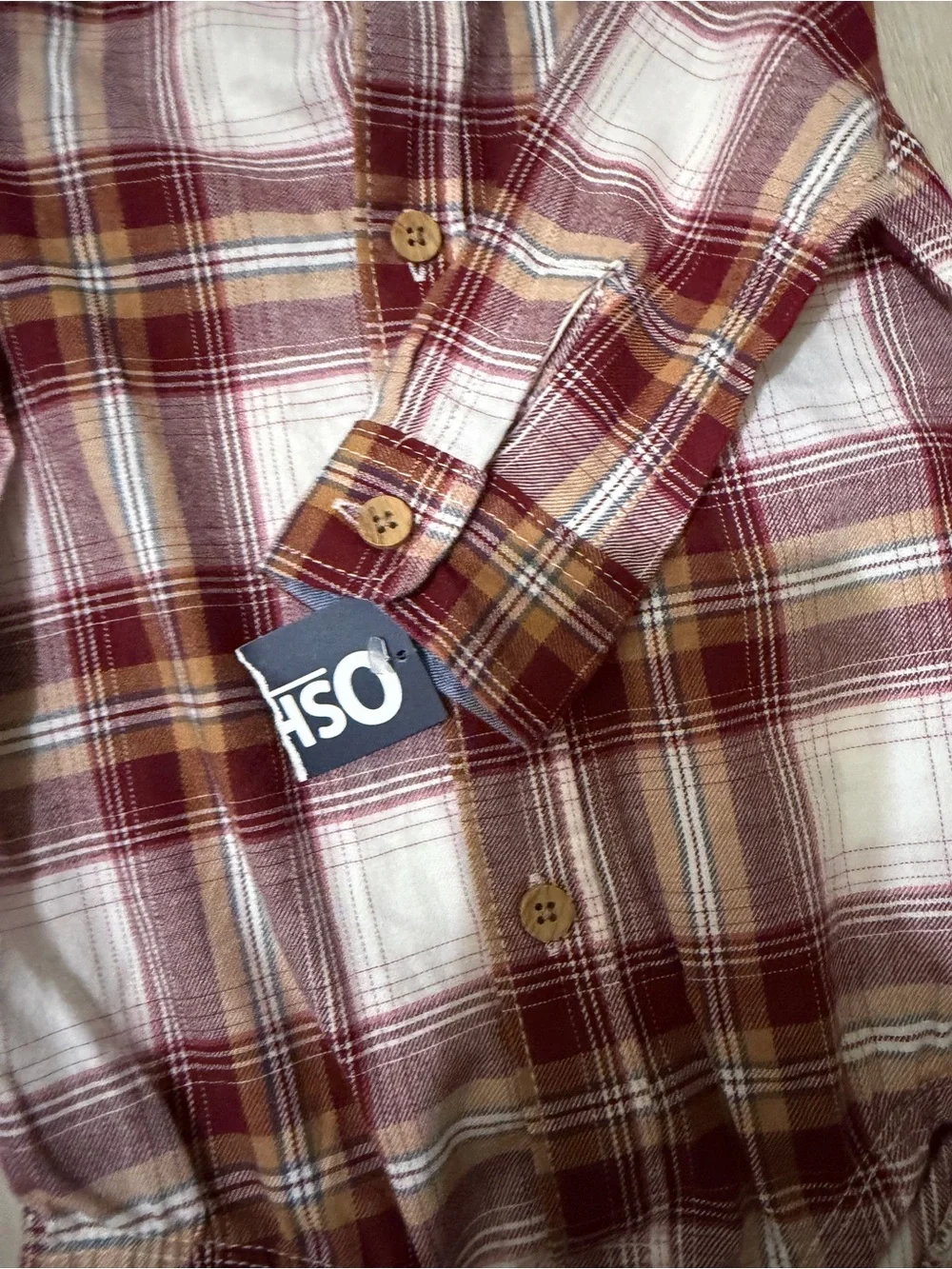 OshKosh B'gosh Red, Cream & Brown Plaid Button-Front Onesie